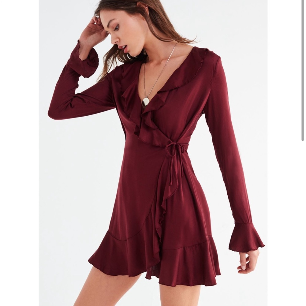 UO Long Sleeve Ruffle Wrap Dress